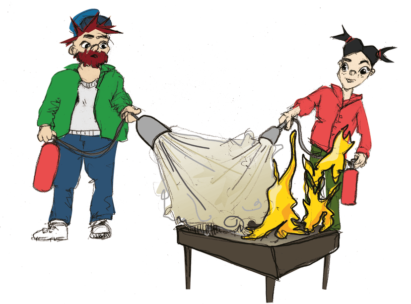 Kinder löschen ein Feuer